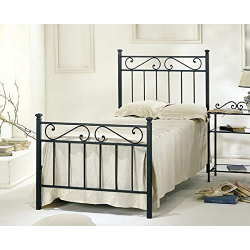 Letto Singolo in Ferro Colore Nero Grafite con PEDIERA PREDISPOSTO per Rete con Piedini 85 X 190 CM. Non Inclusa – Prodotto Made in Italy – ARR008