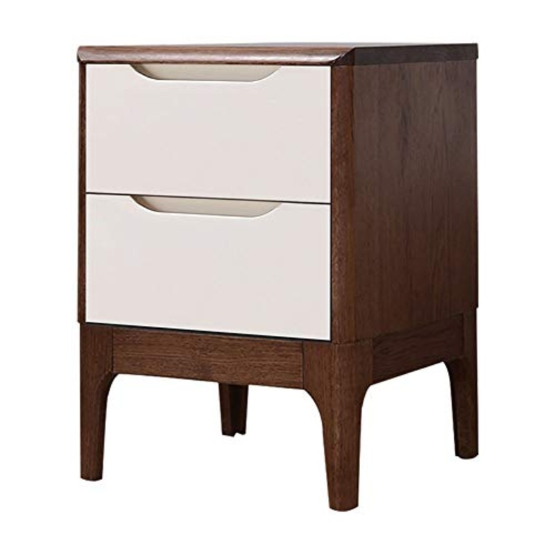QLIGHA Comodino Camera da Letto, Comodino Vintage Moderno in Legno massello Comodino Doppio cassetto Multifunzionale per Uso Domestico, Ufficio, Soggiorno