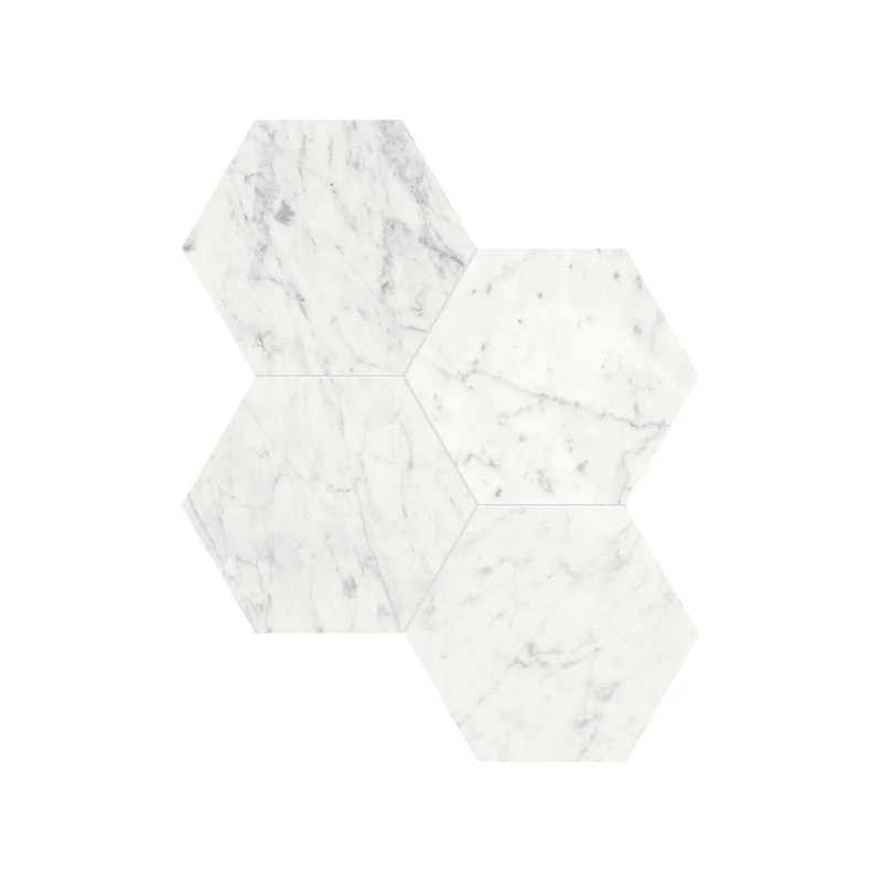 6″ Hex Eterna Bianco Polished Marble Mosaic 1 Sheet = .88 Sqft Hexagon