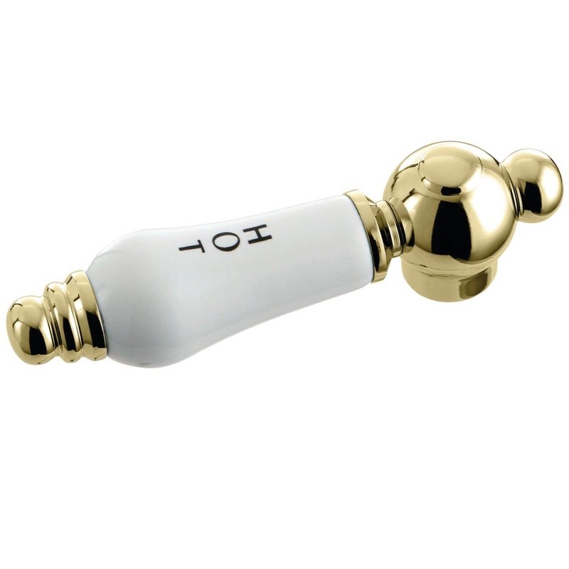 KSH3952PLH Hot Porcelain Lever Handle, Polished Brass