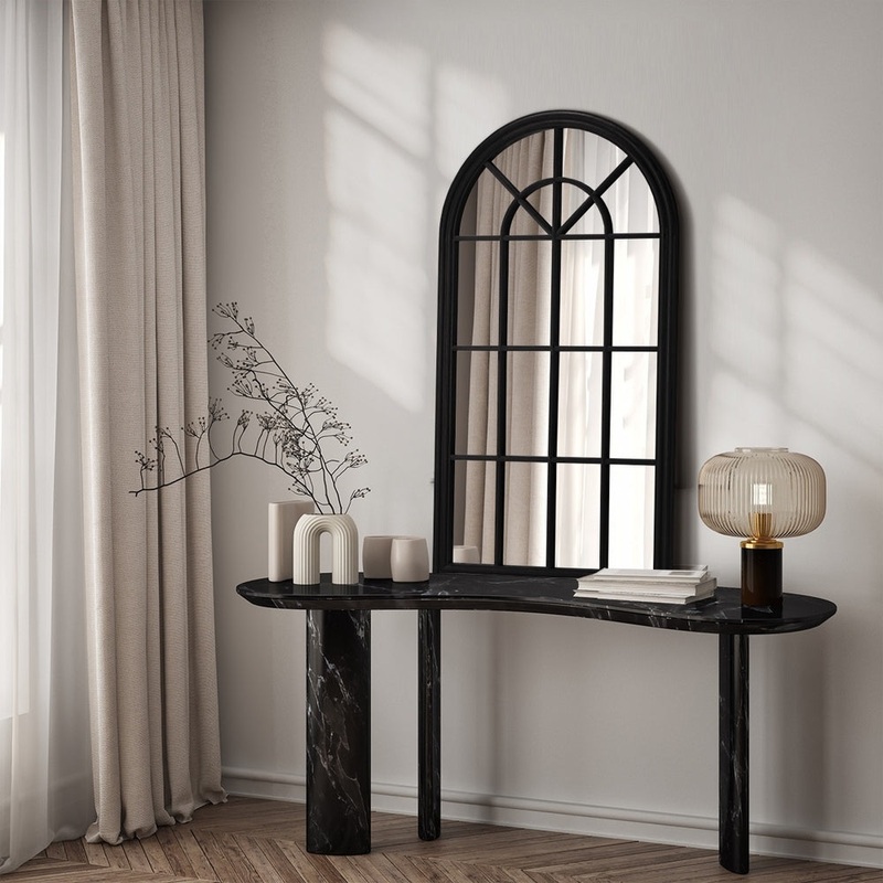 Oikiture Window Mirror Arched Wall Mirror 76x51cm Black