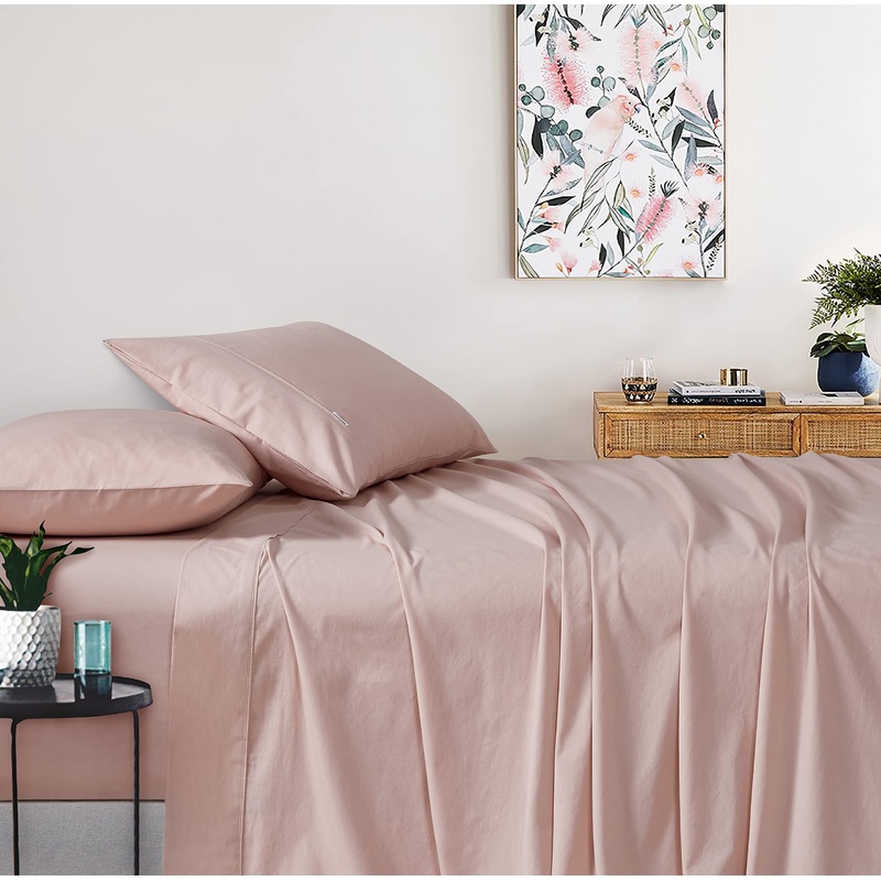 Vintage Washed 100% Cotton Sheet Set with 2 Pillowcases – Pink – King Size