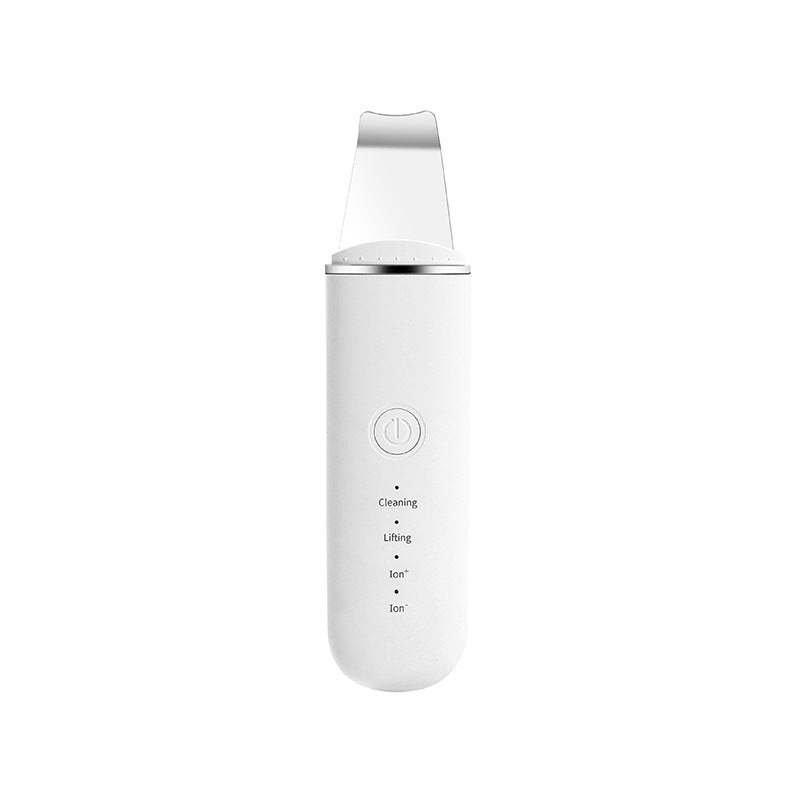 White Professional Ultrasonic Skin Scrubber – 4-in-1 Facial Spatula for Deep Cleaning, Blackhead Removal, and EMS Lifting