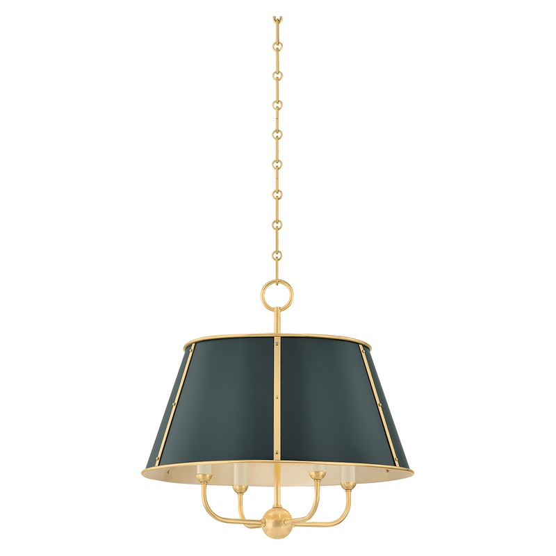 Cambridge 4-Light Chandelier Aged Brass/Soft Studio Green