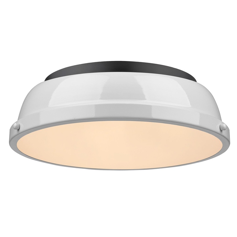 Duncan 14″ Flush Mount in Matte Black with a White Shade