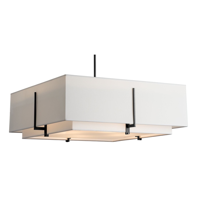 Exos Square Large Double Shade Pendant Black Natural Anna Inner Shade & Natural Anna Outer Shade