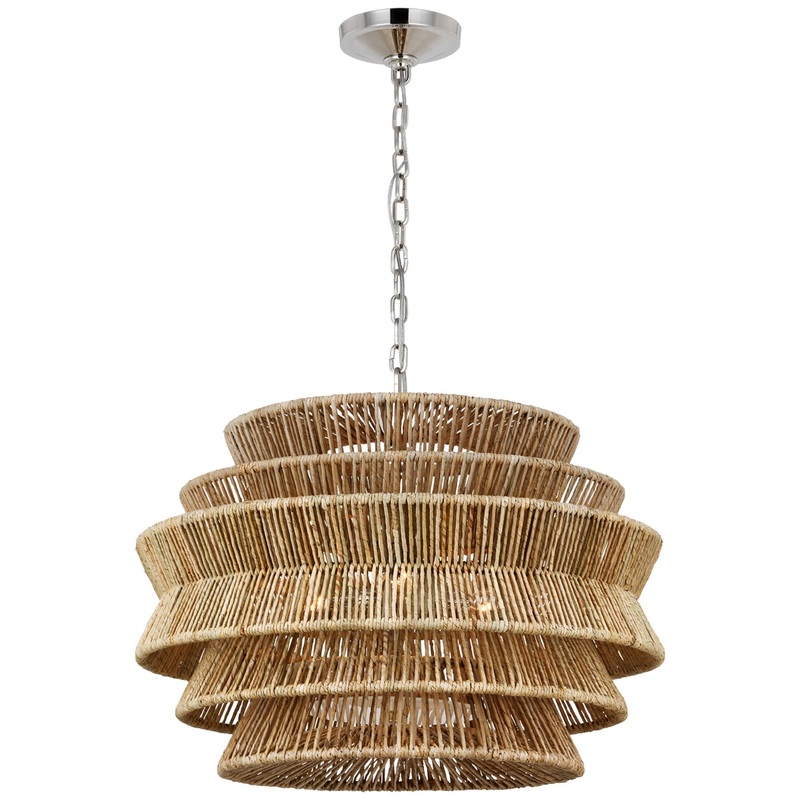 LED Chandelier from the Antigua Collection in Polished Nickel And Natural Abaca Finish by Visual Comfort Signature