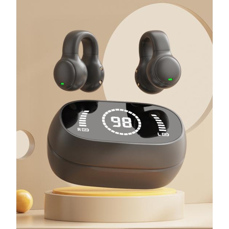Open-Ear Conduction TWS Earbuds – Bluetooth 5.4, 9D Surround Sound, LED Display, Long Battery Life(black)