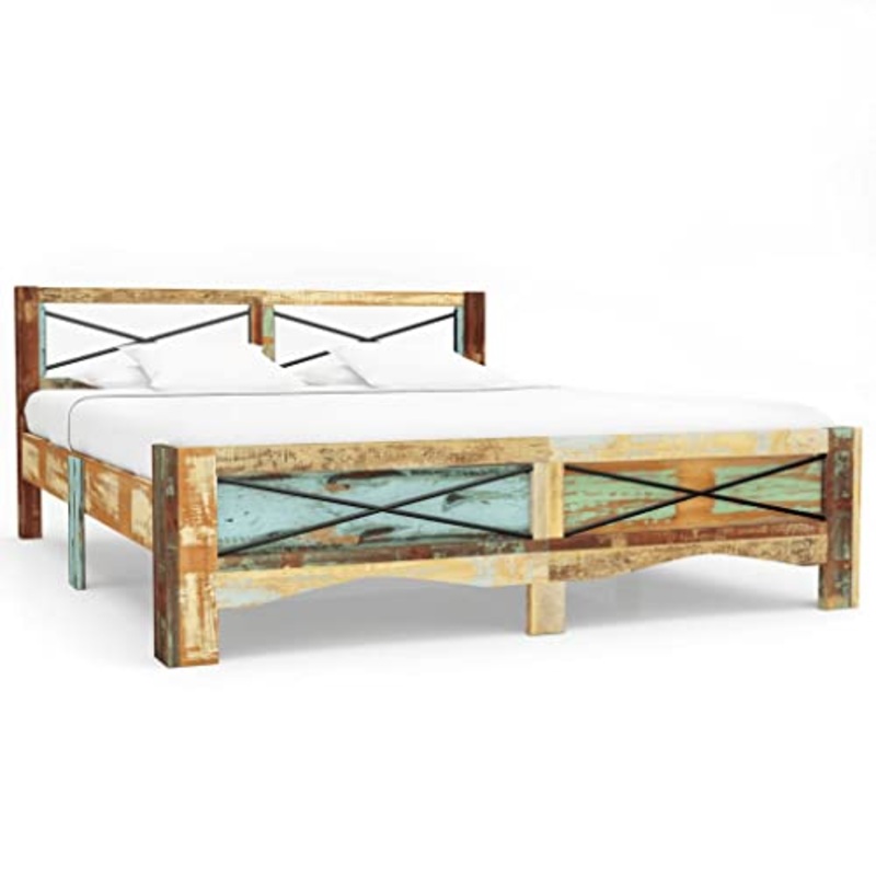 vidaXL Giroletto Anticato Accattivante Indeformabile Resistente Lavorazione Artigianale Struttura Camera da Letto Legno Massello Recupero 140×200 cm