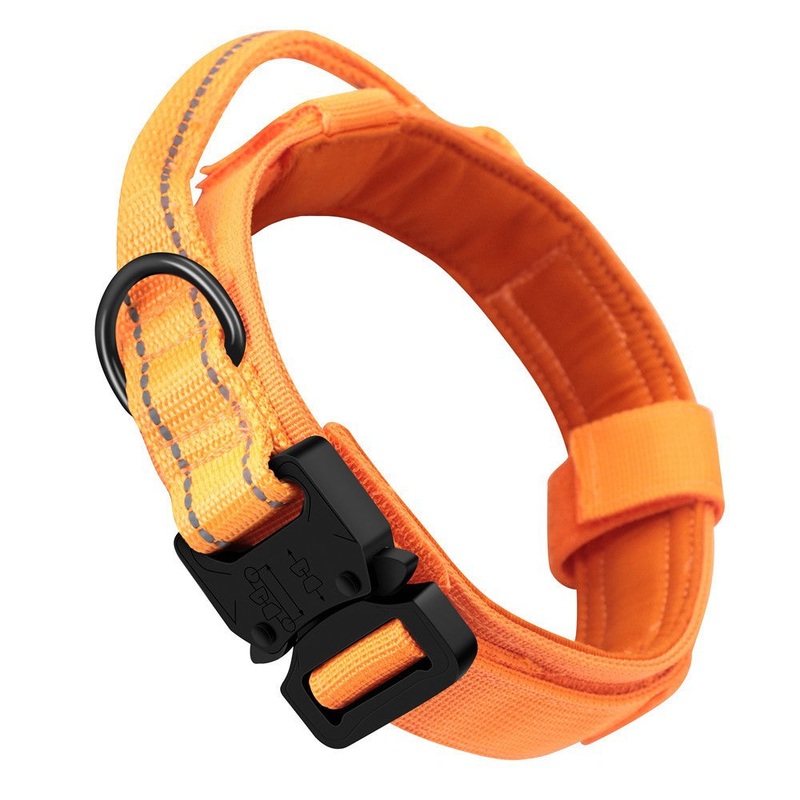 M Orange Tactical Dog Collar – Heavy Duty Nylon Pet Collar for Medium & Large Dogs, Adjustable (3.8cm Width)
