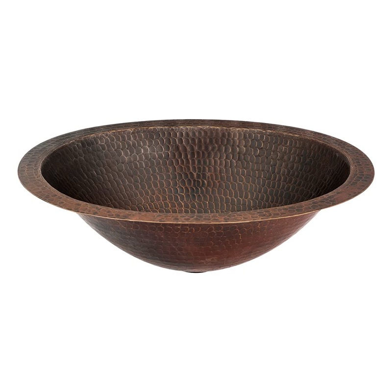 15″ Oval Under Counter Hammered Copper Bathroom Sink (Showroom Display)