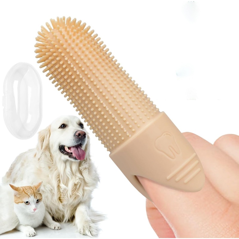 4 Pcs Beige Soft Silicone Pet Finger Toothbrush – Gentle Dental Care for Dogs & Cats, Tartar & Plaque Remover