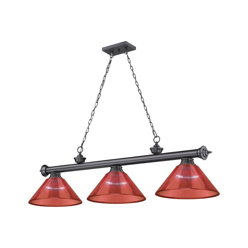 Cordon 3-Light Billiard Bronze Plate Cone Burgundy Acrylic