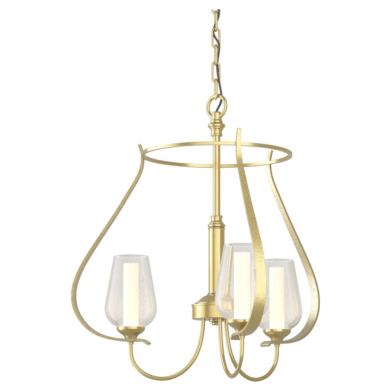Flora 3-Arm Chandelier Modern Brass Seeded Glass with Opal Diffuser (ZS)
