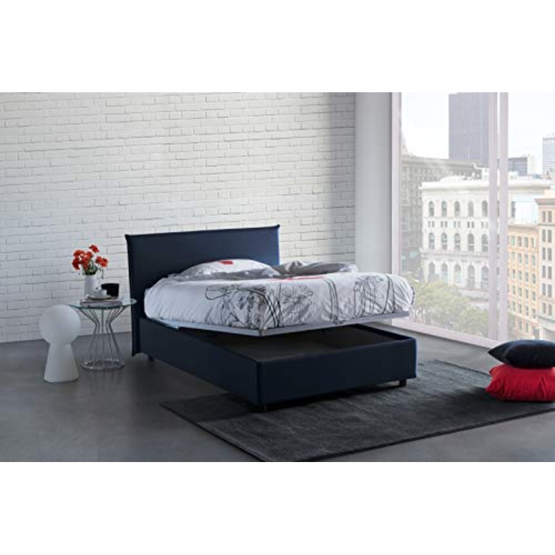 Talamo Italia Letto contenitore Una piazza e mezza Anna, Made in Italy, Letto con rivestimento in tessuto, Apertura frontale, con materasso cm 120×190 incluso, Blu