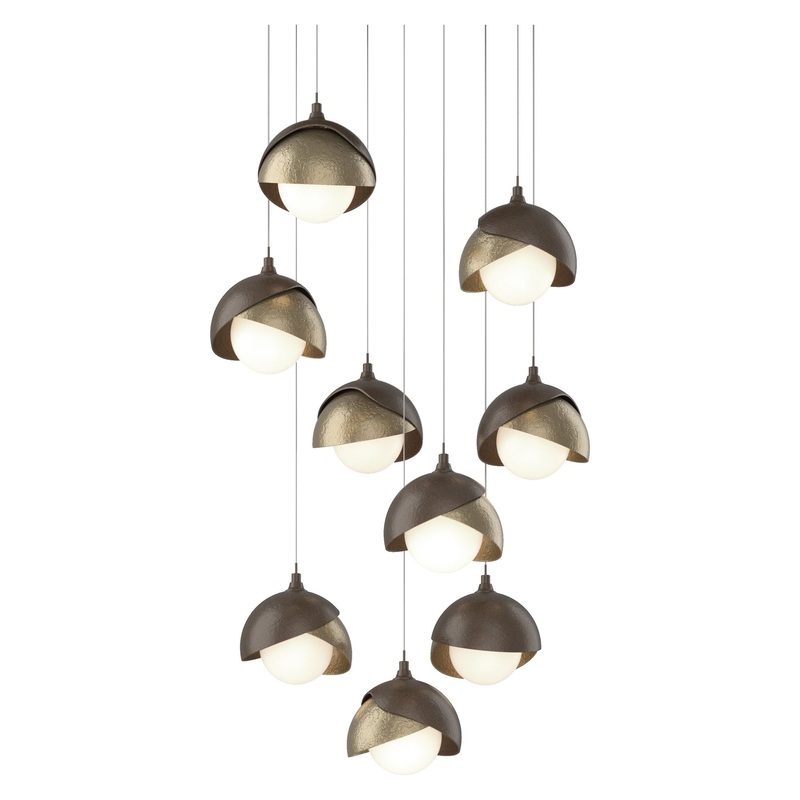 Brooklyn 9-Light Double Shade Pendant Bronze Soft Gold