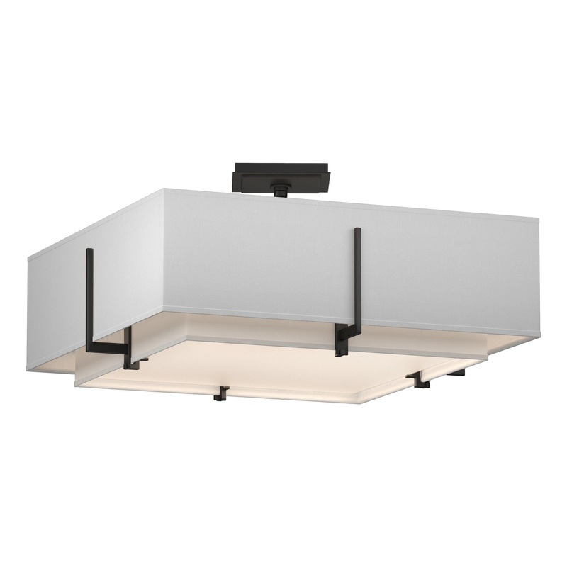 Exos Square Double Shade Semi-Flush Black Natural Anna Inner Shade & Natural Anna Outer Shade