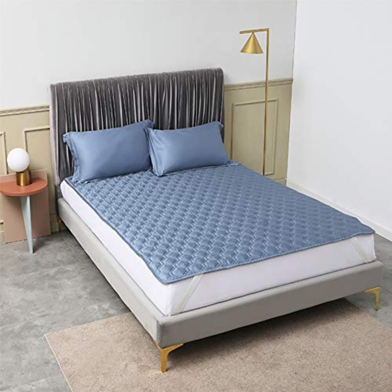Kunyun Cuscini da Letto Tencel, Sensazione Fresca, stuoie Sottili, Trapuntato Singolo e Doppio Antiscivolo Aria condizionata Sottile stuoie morbide (Colore : Blu, Taglia : 120x200cm)