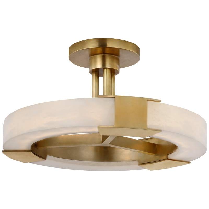 LED Semi-Flush Mount from the Covet Collection in Antique-Burnished Brass And Alabaster Finish by Visual Comfort Signature