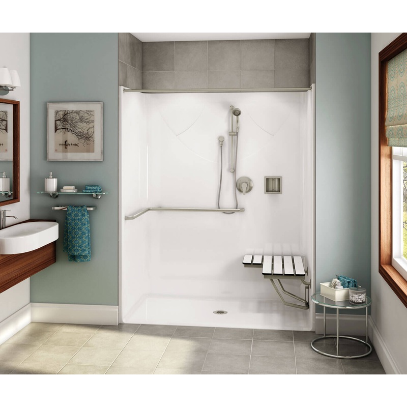 MAAX 106038-000-002-105 OPS-6030 ADA Compliant (with Seat) AcrylX Alcove Center Drain One-Piece Shower in White