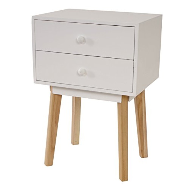 Mendler Kommode Malm T271, Beistelltisch Nachttisch Schrank, Retro-Design 59x40x30cm – Schublade Wei