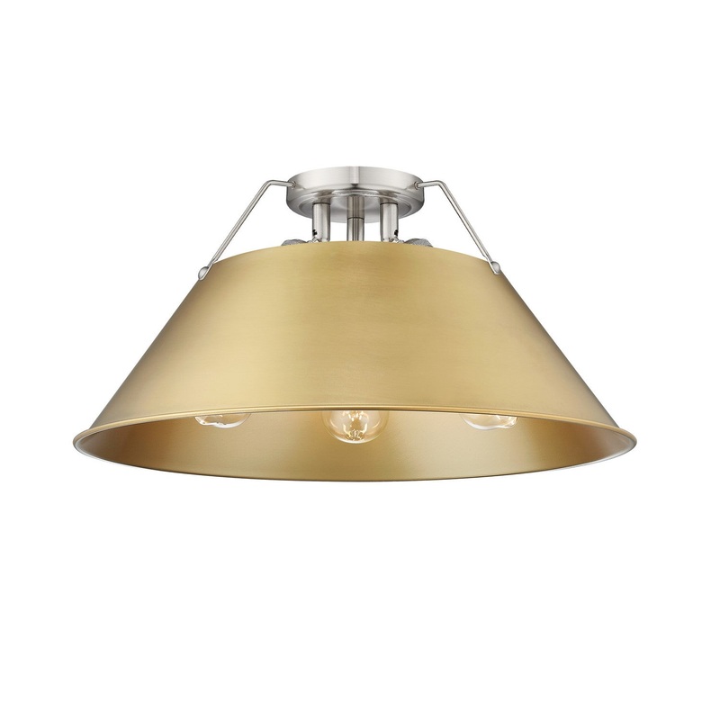 Three Light Flush Mount from the Orwell Collection in Pewter Finish by Golden