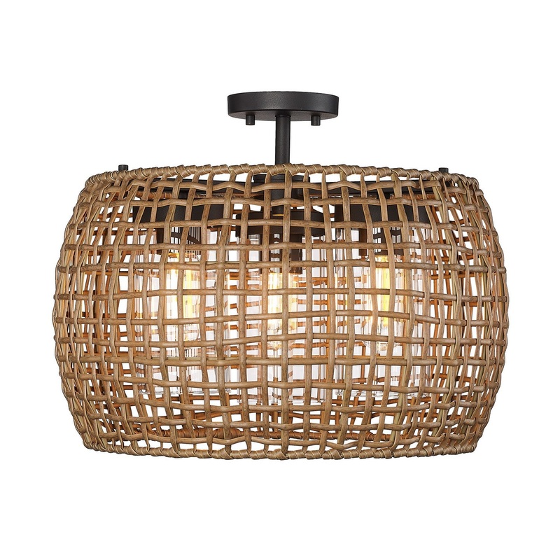Three Light Outdoor Semi-Flush Mount from the Piper Collection in Natural Black Finish by Golden