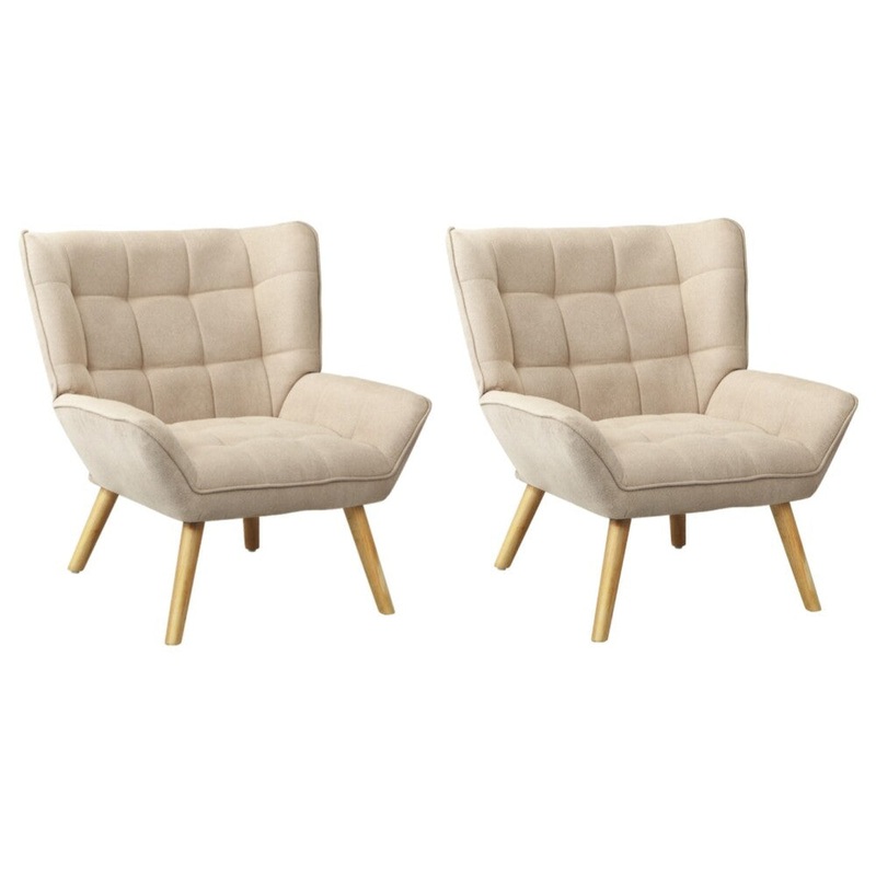 2x Armchair Sofa Lounge Fabric Upholstered Tub Beige