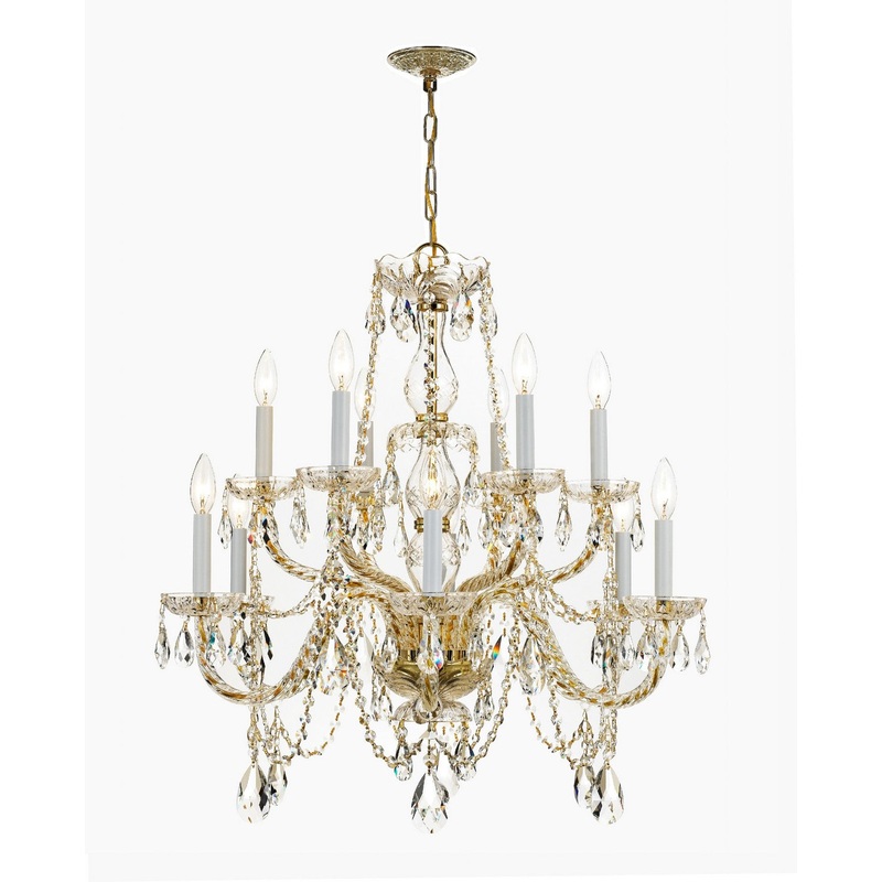 Crystorama 1135-PB-CL-MWP Traditional Crystal 12 Light Chandelier Polished Brass