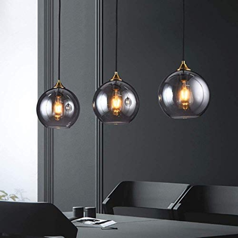 Retro lampada a sospensione tavolo da pranzo, 3 luci 20cm lampada a sospensione a sfera in vetro regolabile regolabile E27 lampadario per sala da pranzo soggiorno camera da letto