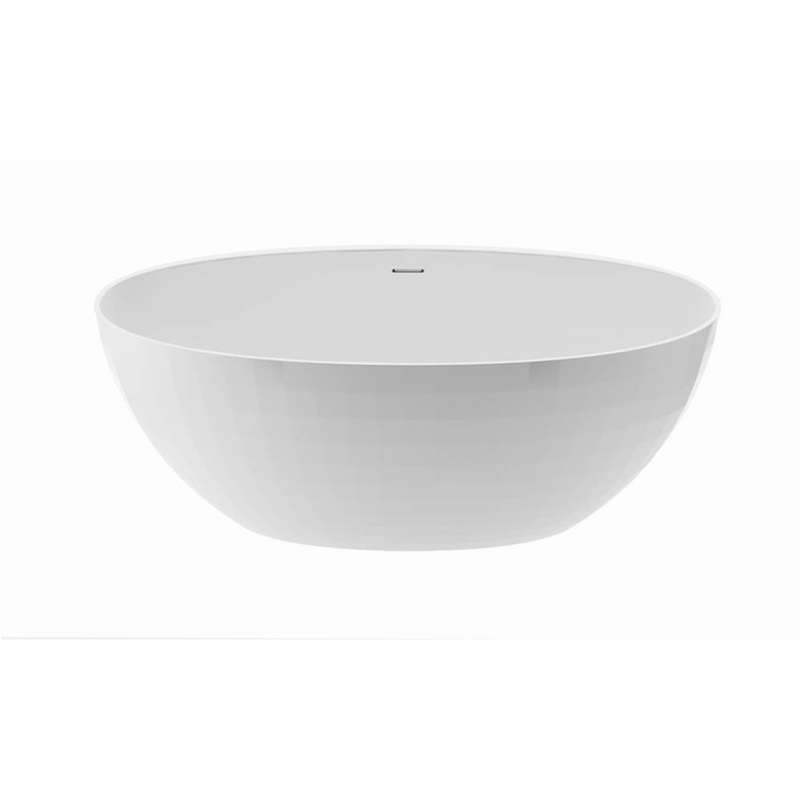 Soaking Tub Tayla 65.75 x 32.5 Inch Freestanding Center Drain Gloss White Mineral Composite