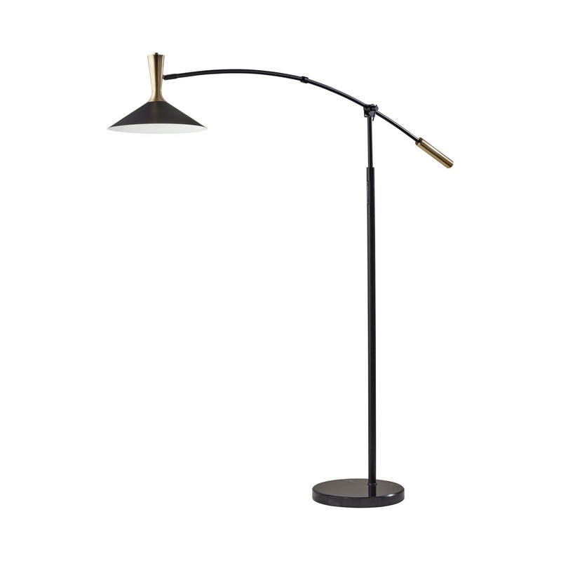 Bradley LED Arc Lamp with Smart Switch Black with Antique Brass Accents