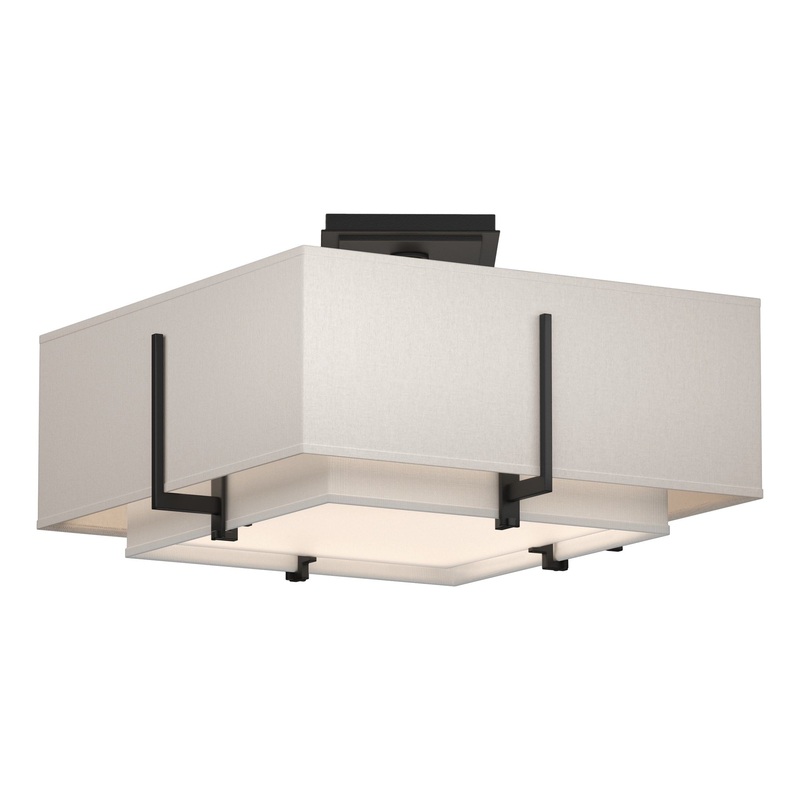 Exos Square Small Double Shade Semi-Flush Black Natural Anna Inner Shade & Flax Outer Shade