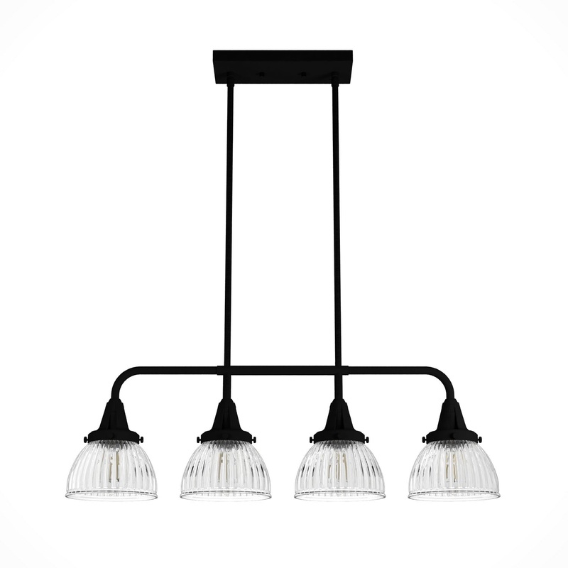 Four Light Linear Chandelier from the Cypress Grove Collection in Natural Black Iron Finish by Hunter
