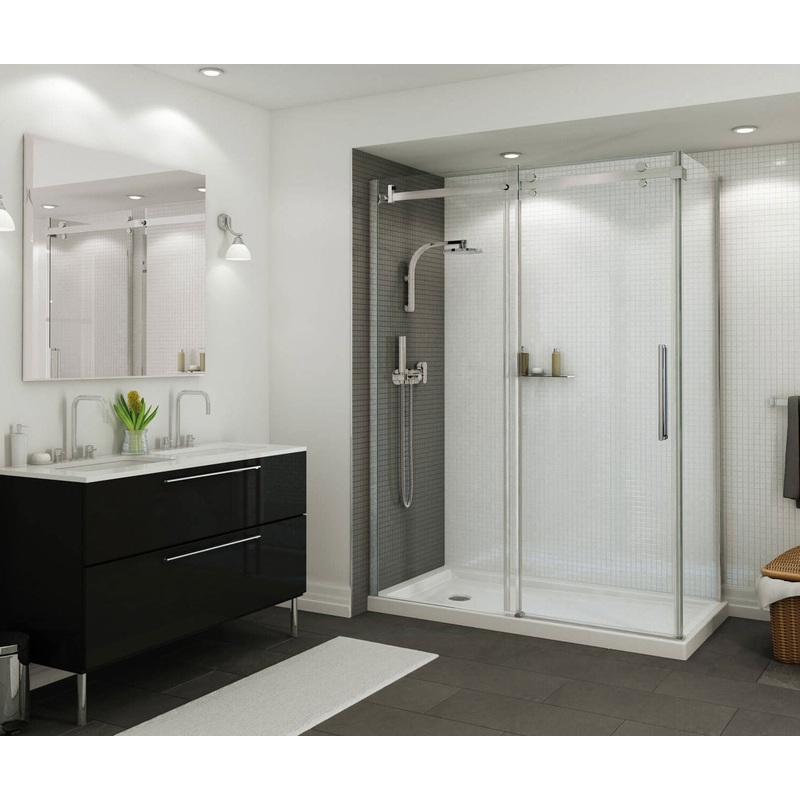 MAAX 410005-542-001-001 B3Round 6032 Acrylic Corner Left Shower Base in White with Anti-slip Bottom with Left-Hand Drain