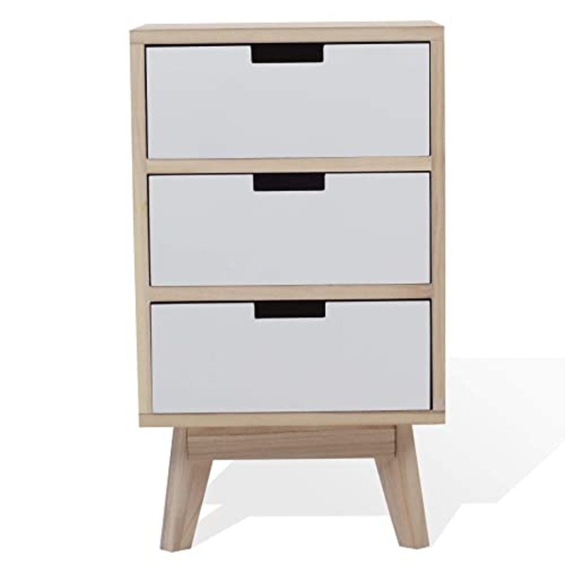 Mobili Rebecca Comodino Cassettiera 3 Cassetti Legno Bianco Marrone Chiaro Bagno Entrata (Cod. RE6190)