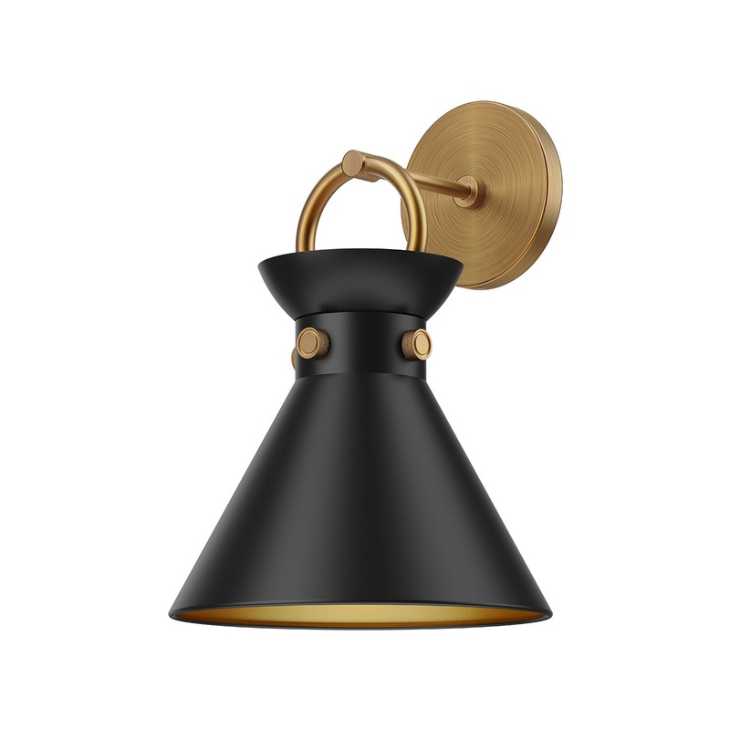 One Light Wall Sconce from the Emerson Collection in Aged Gold|Aged Gold/Matte Black|Matte Black/Aged Gold Finish by Alora