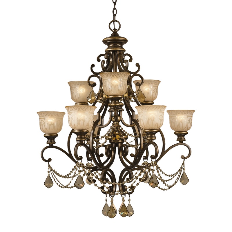 Crystorama 7509-BU-GT-MWP Norwalk Nine Light Chandelier Bronze Umber