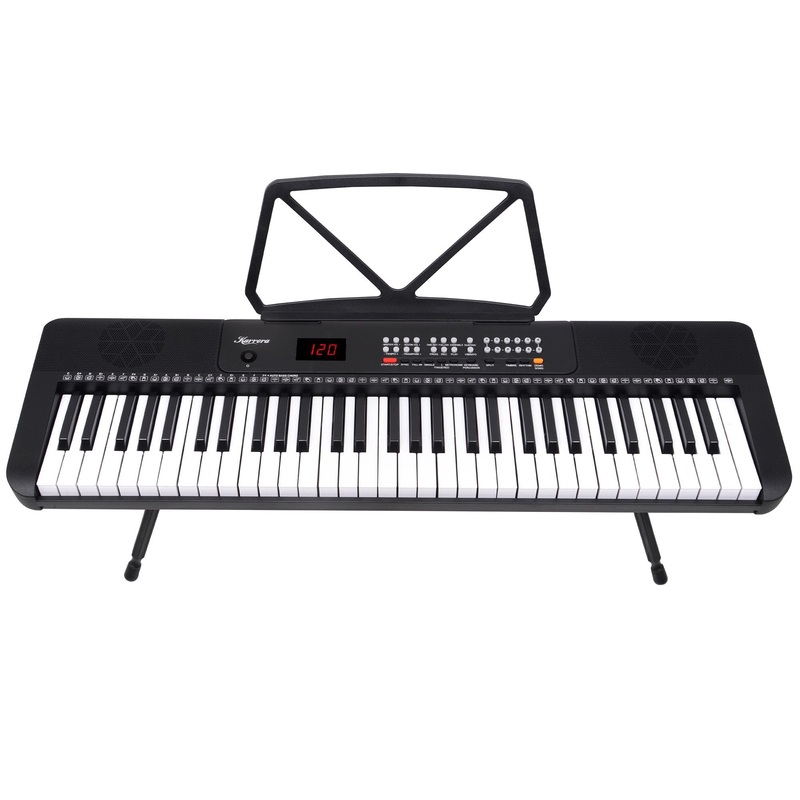 Karrera 61-Key Electronic Piano Keyboard with LED and Folding Stand in Black CHJ-SD1