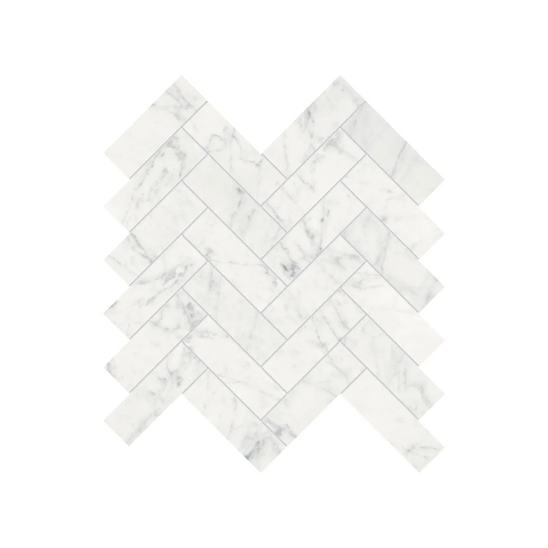 1.25″ x 4″ Eterna Bianco Herringbone Honed Marble Mosaic 1 Sheet = .89 Sqft