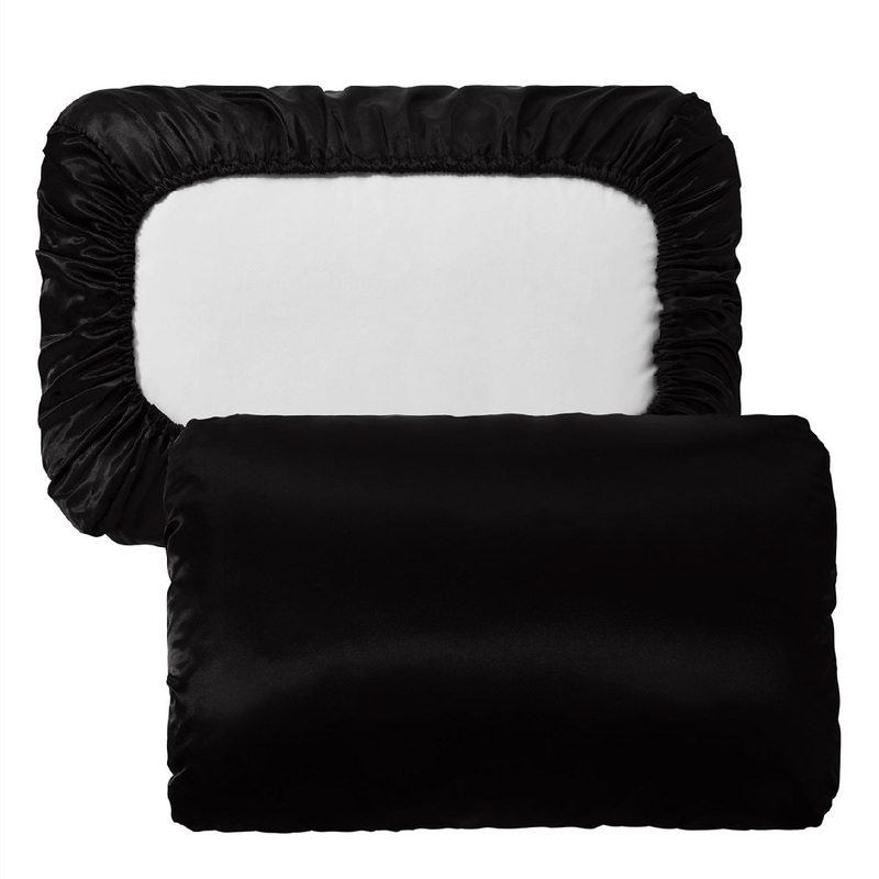 Black Silky Satin Pillowcase Pair – Smooth for Hair & Skin, Elastic Fitted (46×90+16cm)