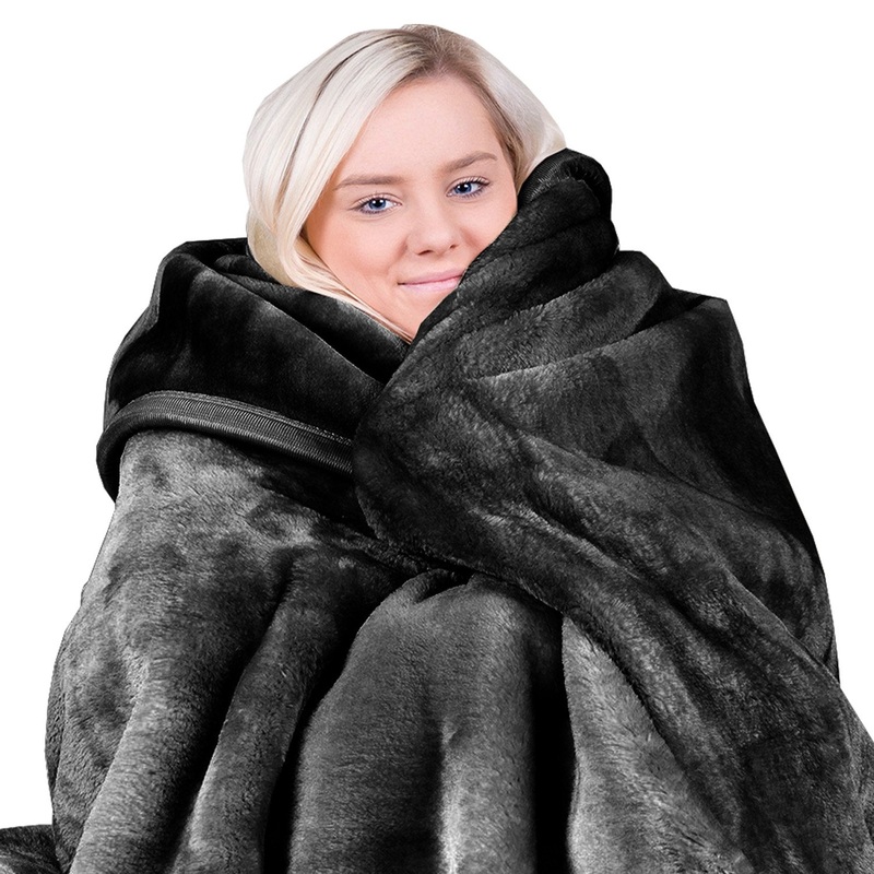 Laura Hill 800-gsm Faux Mink Throw Rug Blanket Queen Size Double-sided Large Super Luxurious Soft Heavy – Black