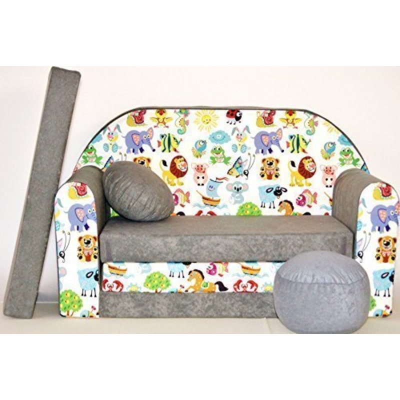 Pro Cosmo, A5,Divano Letto con Pouf/poggiapiedi/Cuscino, in Tessuto, Multicolore, 168x 98x 60cm, per Bambini