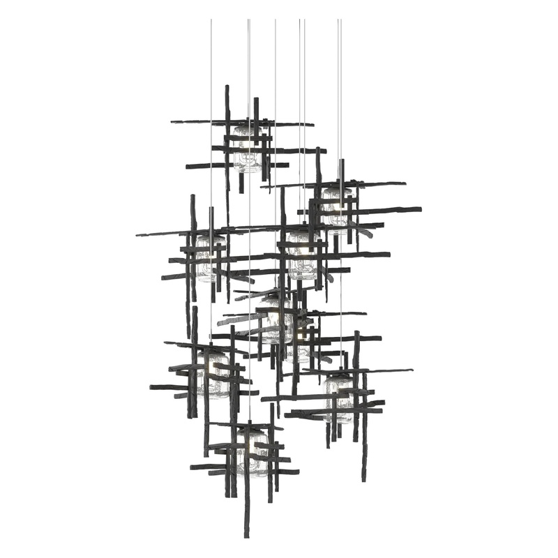 Tura 9-Light Seeded Glass Pendant Black