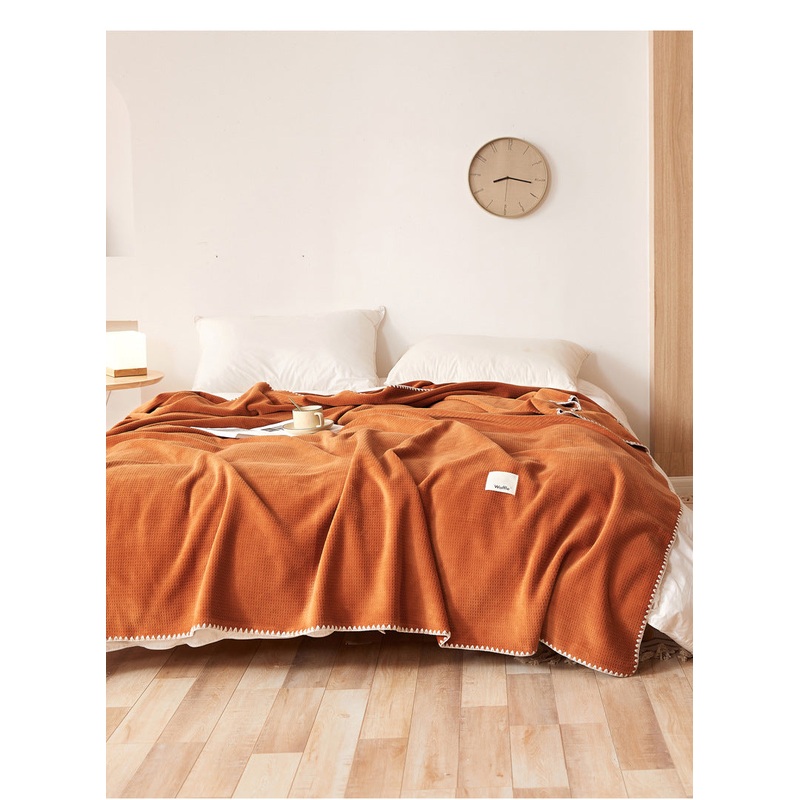 200*230CM Orange Ultra-Soft Dual-Sided Waffle & Plush Fleece Blanket – Large Cozy Throw for Bed & Sofa