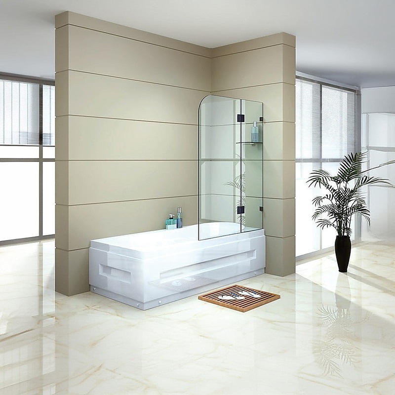 90cm Frameless Glass Bath Screen with Stainless Steel Brackets – White