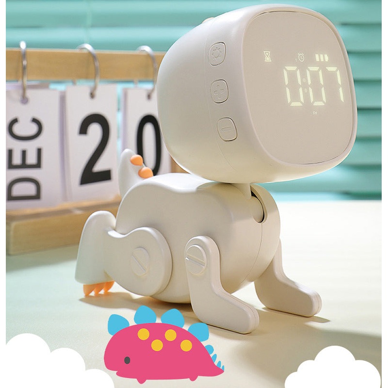 Adorable Dinosaur Alarm Clock & Visual Timer – Kids’ Wake-Up Helper with Night Light & Multiple Ringtones(white)
