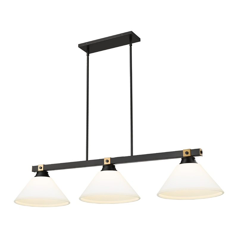 Bronte 3-Light Billiard Matte Black + Rubbed Brass Cone Matte Opal Glass