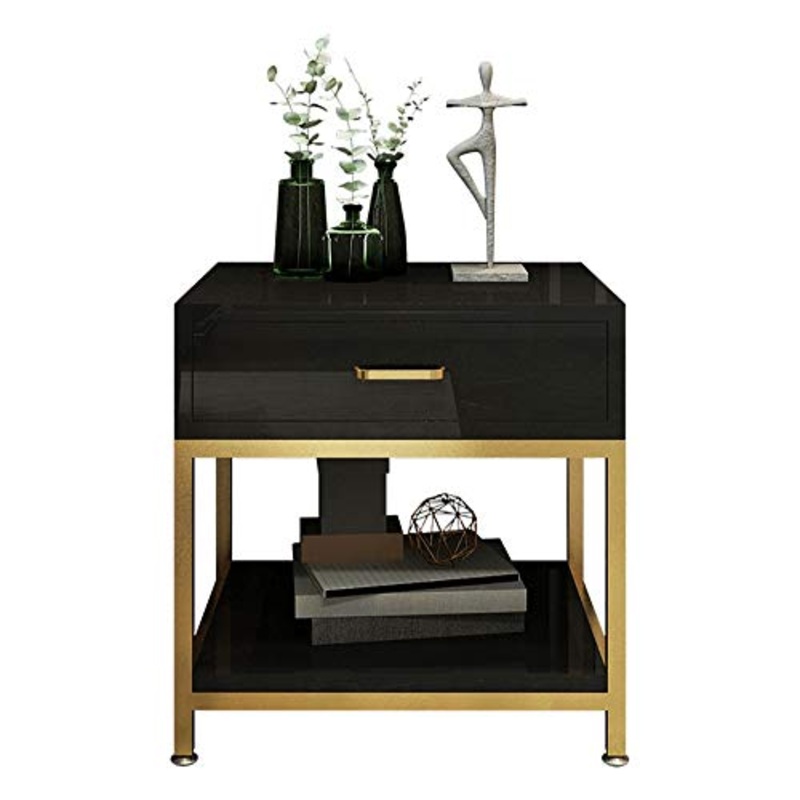 Heqianqian Comodino Semplice Moderno Camera da Letto Comodino Armadietto Luce Home Storage Cabinet 50x40x50cm Facile installazione, Legno, Nero , taglia unica