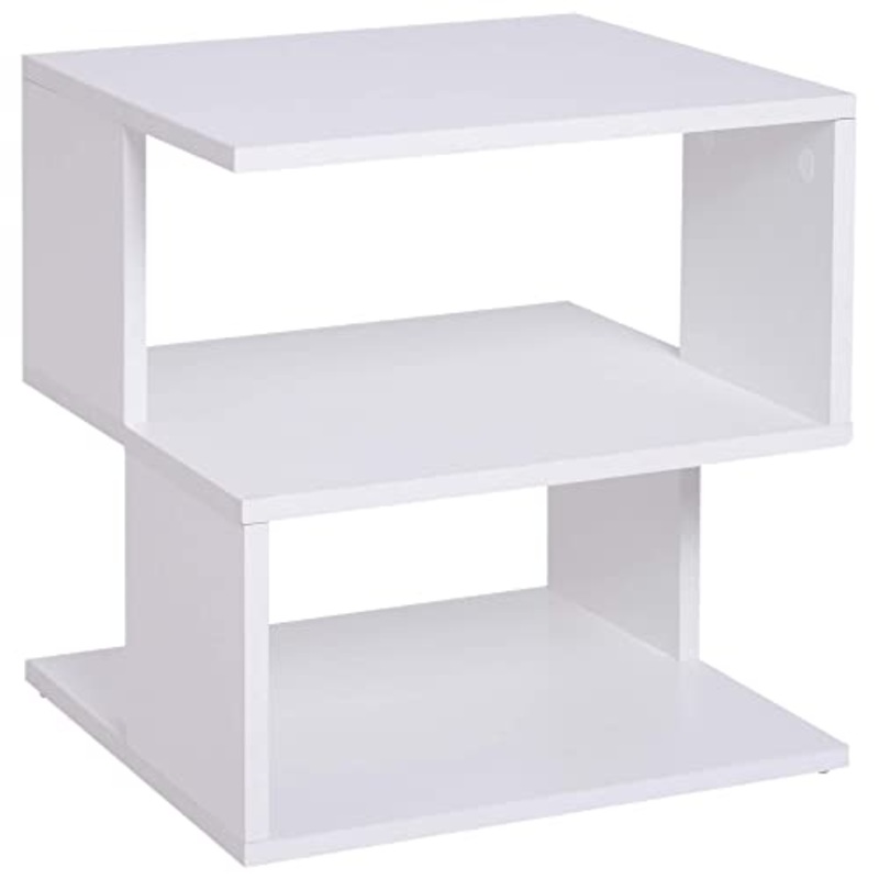 HOMCOM Tavolino da Caff 2 Ripiani Aperti Design Moderno Salotto Soggiorno Legno 40x40x43cm Bianco